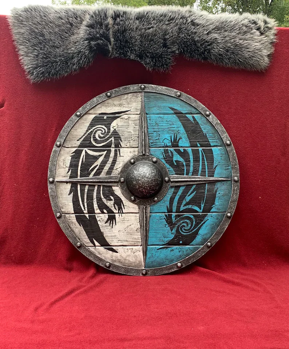 Authentiek Viking Schild - versierd met gedetailleerd leer en metalen accenten - inclusief leren handvat - huishoudmeester