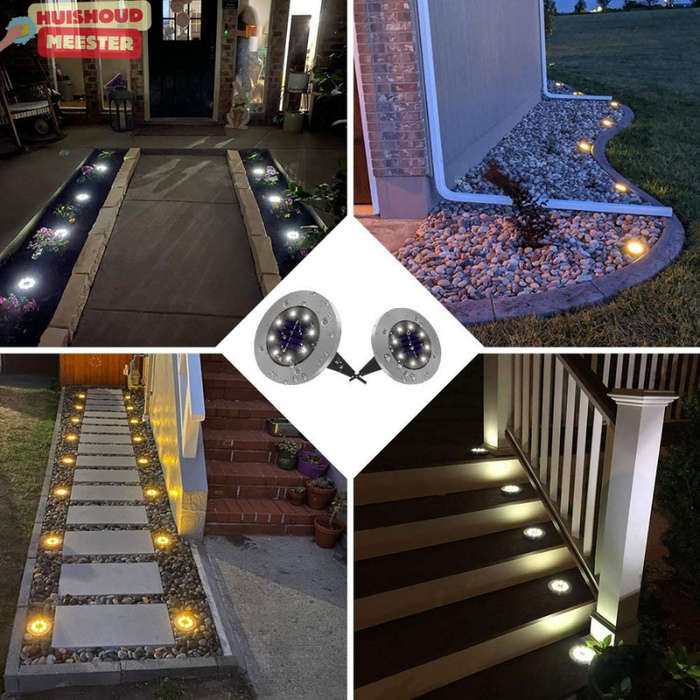 4-pack LED solar spot met prikker voor in de tuin