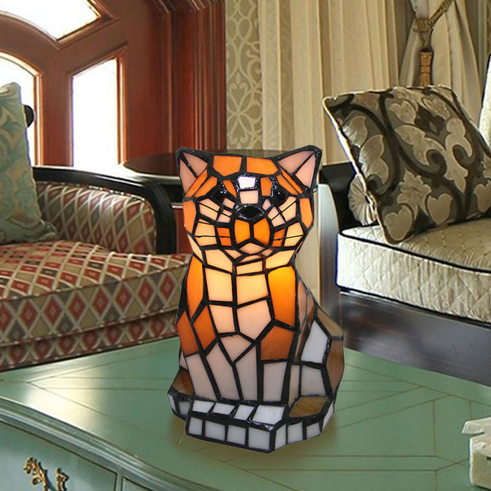 Artistieke Kat-Lamp - prachtig gekleurd glas, straalt een warme, sfeervolle gloed uit - handgemaakt - huishoudmeester