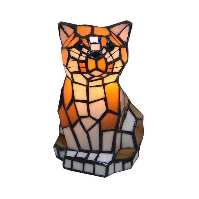 Artistieke Kat-Lamp - prachtig gekleurd glas, straalt een warme, sfeervolle gloed uit - handgemaakt - huishoudmeester