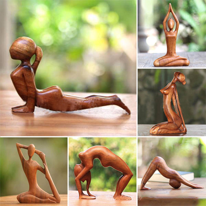 Yoga-geïnspireerde Houten Beeldjes - elegante figuren stralen sereniteit uit in diverse yogahoudingen - huishoudmeester