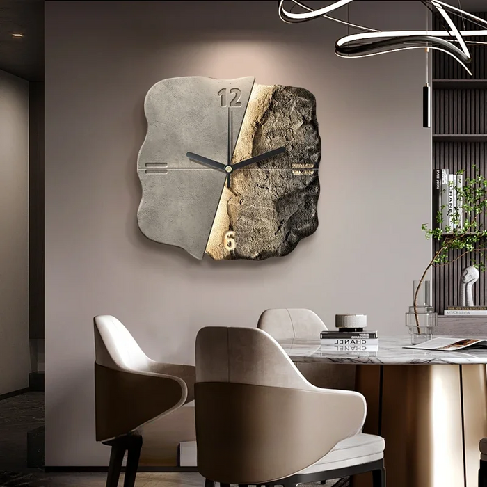 Elegante Abstracte Wandklok - 3D-steen en metaal - stil kwarts mechanisme - functioneel decoratief - huishoudmeester