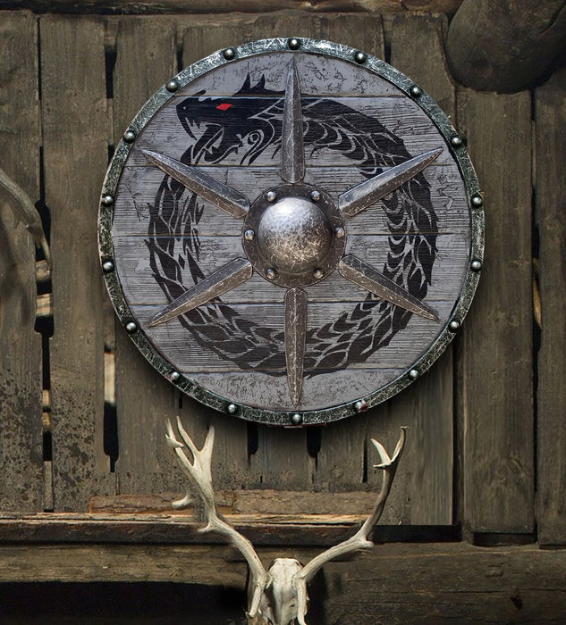 Authentiek Viking Schild - versierd met gedetailleerd leer en metalen accenten - inclusief leren handvat - huishoudmeester