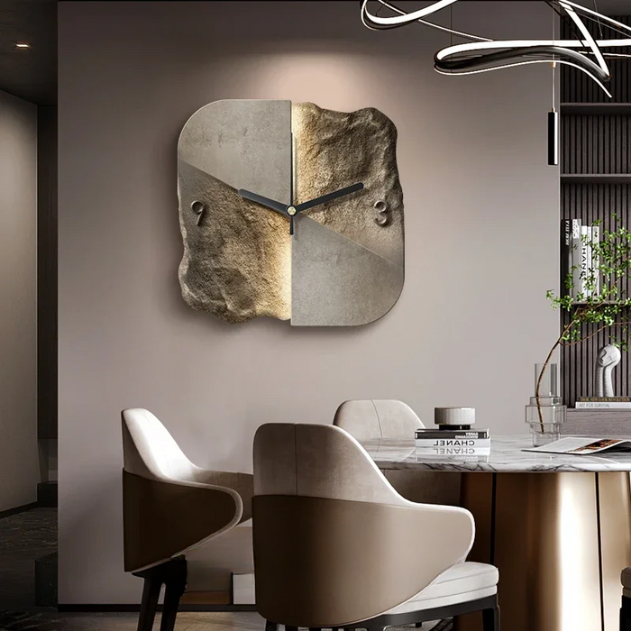 Elegante Abstracte Wandklok - 3D-steen en metaal - stil kwarts mechanisme - functioneel decoratief - huishoudmeester