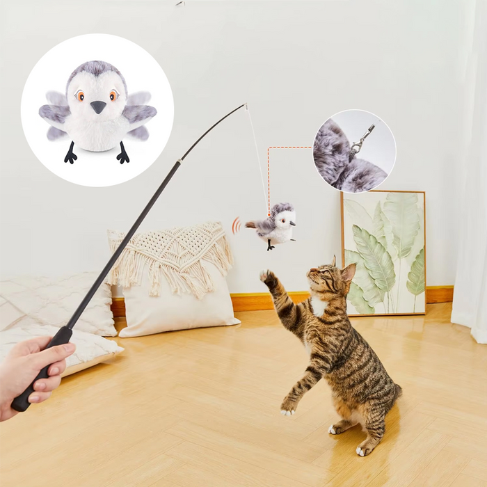 Interactief Katten Speeltje met Realistische Pret - USB oplaadbaar - realistische vogelgeluiden, en ingebouwd kattenkruidzakje - huishoudmeester