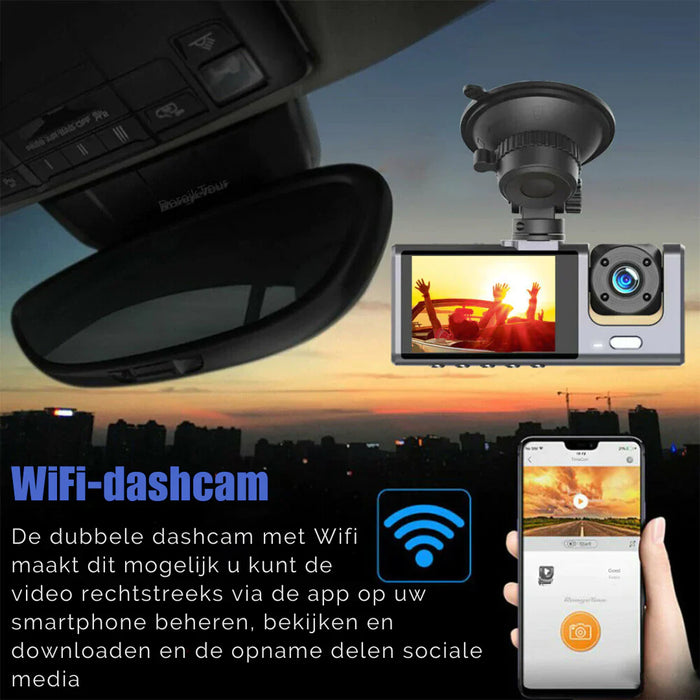 Dashcam Camera - 170° Groothoek met 1080p Dubbele Lens - superieur nachtzicht - probleemloos opnemen - huishoudmeester