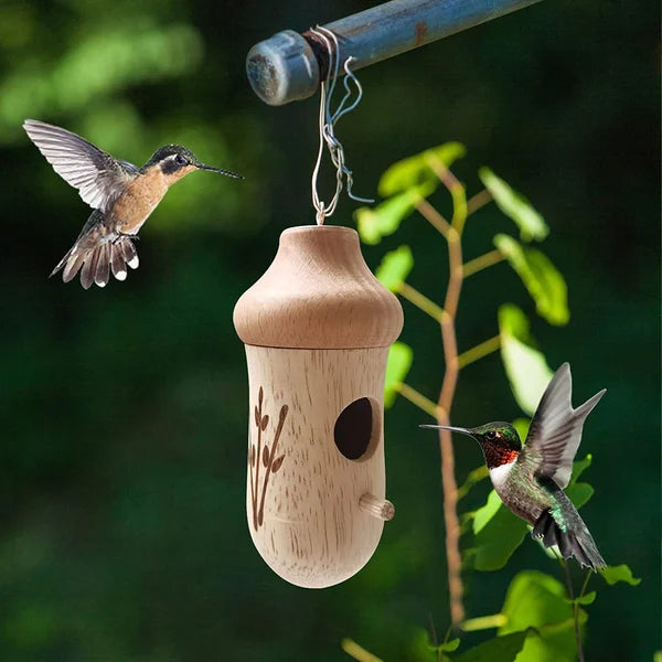 Handgemaakte Houten Kolibrie Nest huis - een perfecte rustplaats voor kolibries en een prachtig, natuurlijk accent in de tuin - huishoudmeester