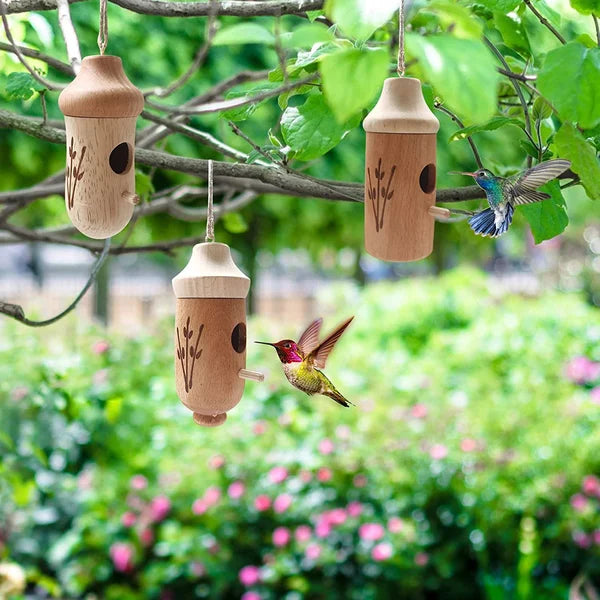 Handgemaakte Houten Kolibrie Nest huis - een perfecte rustplaats voor kolibries en een prachtig, natuurlijk accent in de tuin - huishoudmeester