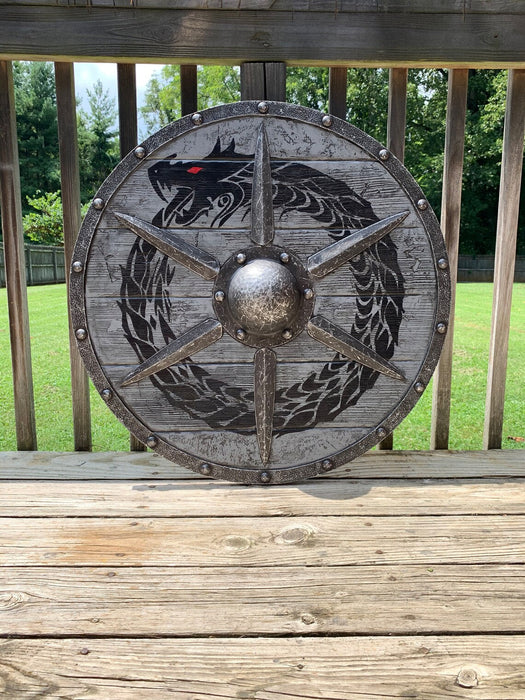 Authentiek Viking Schild - versierd met gedetailleerd leer en metalen accenten - inclusief leren handvat - huishoudmeester