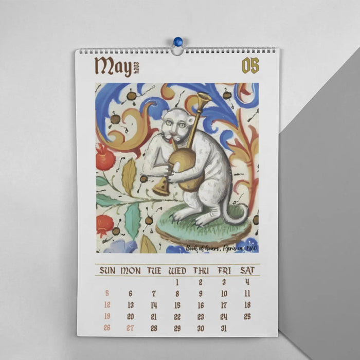 Middeleeuwse kattenkalender 2024 - boeiende illustraties - gedetailleerde kunstwerken - huishoudmeester