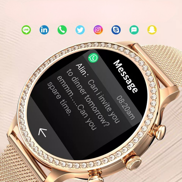 Luxe Smartwatch - schitterend diamantontwerp en aanpasbare wijzerplaten - uitgebreide functionaliteit - huishoudmeester