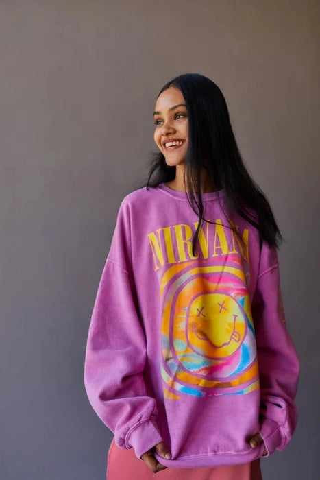 Retro Smile Overdyed Sweatshirt - zachte katoen-fleece met oversized silhouet - eenvoudig in onderhoud - huishoudmeester