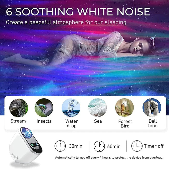 3-in-1 Galaxy projector - rustgevende witte ruis - bluetooth en Ritmemodus - huishoudmeester