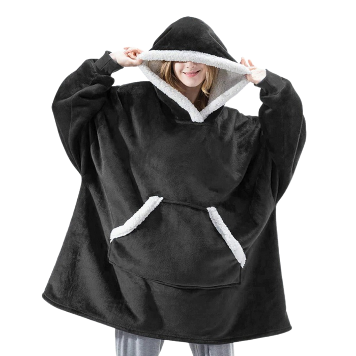 Oversized Deken Hoodie - ultrazacht flanel en pluche sherpa - ruime mouwen - handige capuchon - huishoudmeester