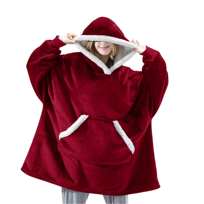 Oversized Deken Hoodie - ultrazacht flanel en pluche sherpa - ruime mouwen - handige capuchon - huishoudmeester