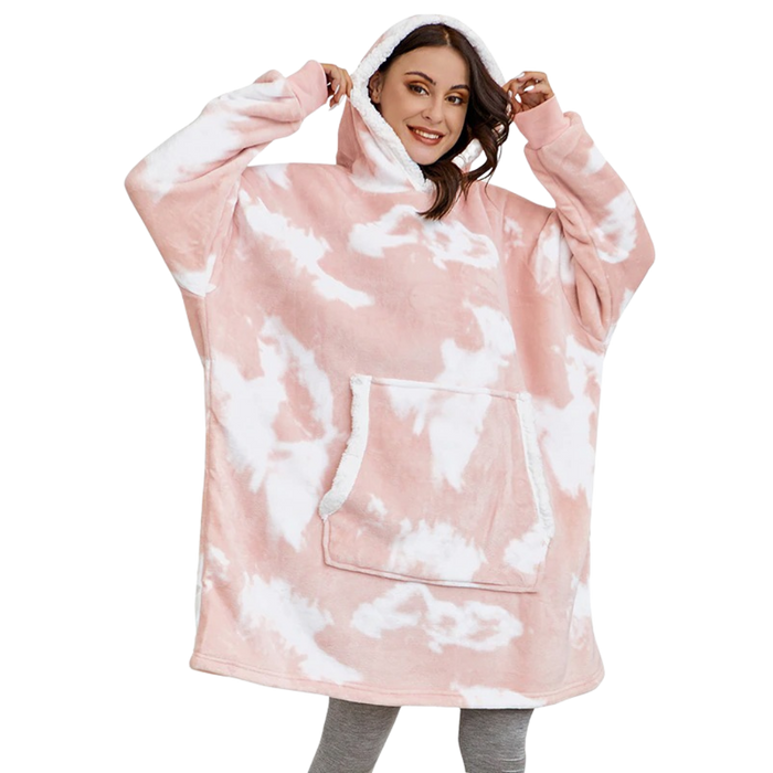 Oversized Deken Hoodie - ultrazacht flanel en pluche sherpa - ruime mouwen - handige capuchon - huishoudmeester