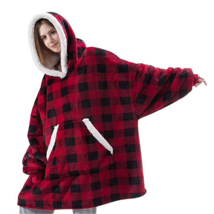 Oversized Deken Hoodie - ultrazacht flanel en pluche sherpa - ruime mouwen - handige capuchon - huishoudmeester