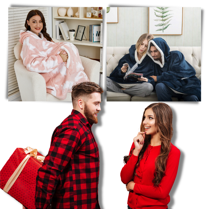 Oversized Deken Hoodie - ultrazacht flanel en pluche sherpa - ruime mouwen - handige capuchon - huishoudmeester