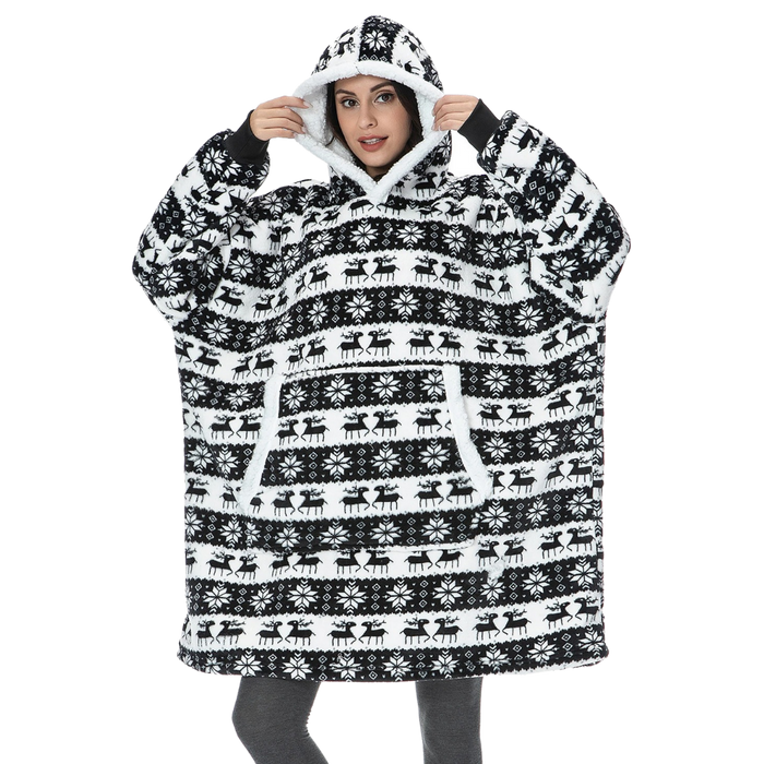 Oversized Deken Hoodie - ultrazacht flanel en pluche sherpa - ruime mouwen - handige capuchon - huishoudmeester