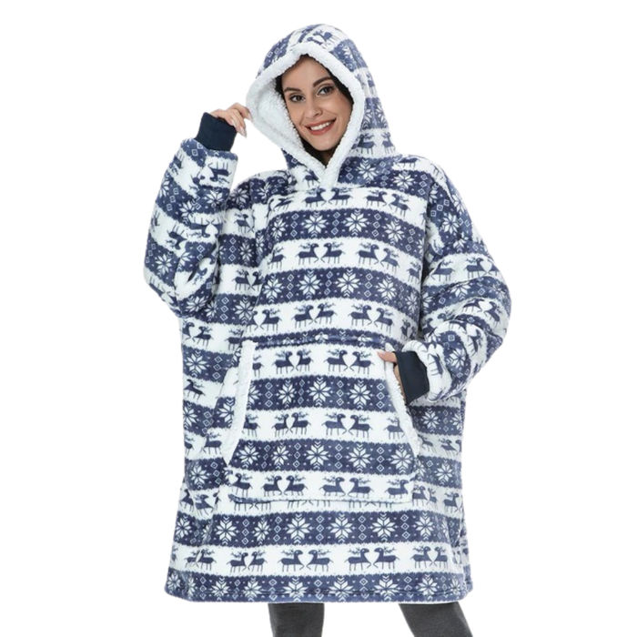 Oversized Deken Hoodie - ultrazacht flanel en pluche sherpa - ruime mouwen - handige capuchon - huishoudmeester