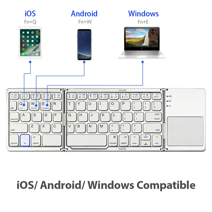 Opvouwbaar Bluetooth Toetsenbord met Touchpad - compacte, handpalmgrote toetsenbord - Compatibel met iOS, Android en Windows - huishoudmeester