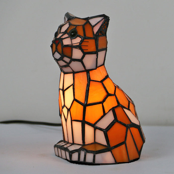 Artistieke Kat-Lamp - prachtig gekleurd glas, straalt een warme, sfeervolle gloed uit - handgemaakt - huishoudmeester