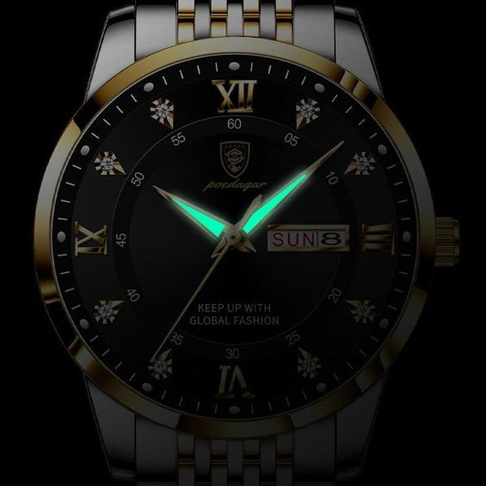 Luxe horloge - met diamanten ingelegd ontwerp - versterkt mineraalglas - vlindergesp - waterdicht tot 30 meter - huishoudmeester