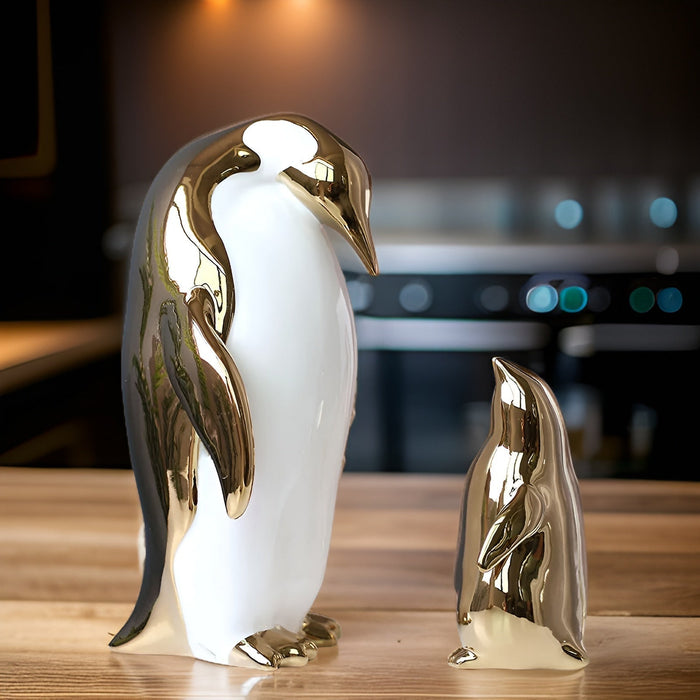 Gouden Keramisch Pinguïn Beeld - voegt stijl en karakter toe aan elke ruimte - met de hand vervaardigd - huishoudmeester