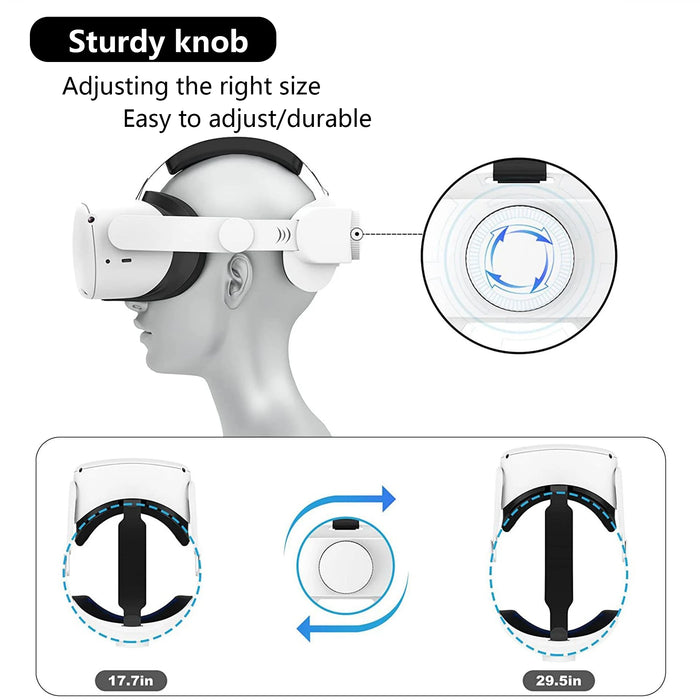 Verstelbare hoofdband - voor Meta Quest 2/Oculus Quest 2 - Elite Strap Design - Hundai - Comfortabele pasvorm voor VR Gaming - Wit/zwart