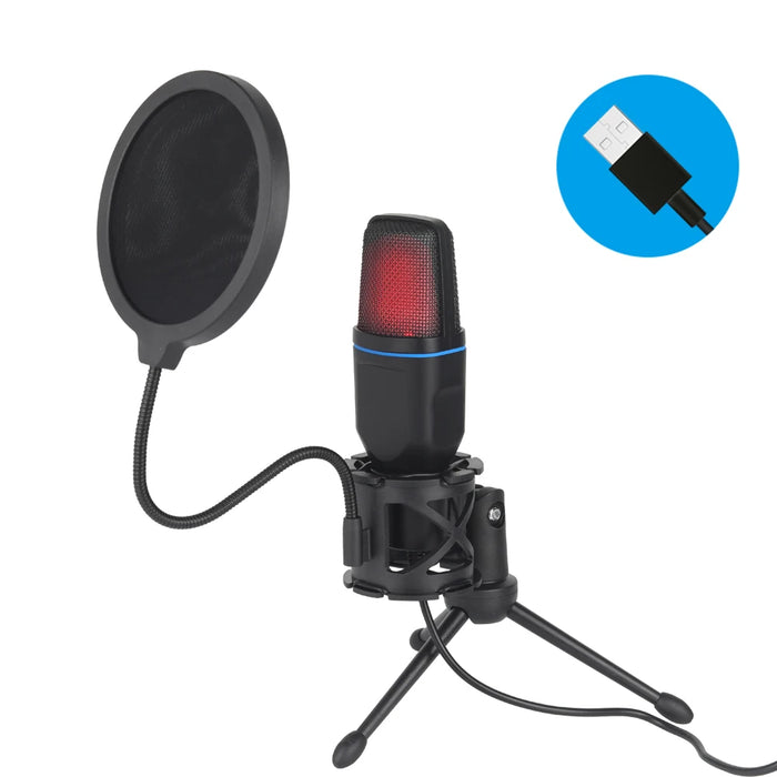 USB Microfoon - RGB LED - StudioSound - Professional Podcast Recording and Gaming - Condenser Mic