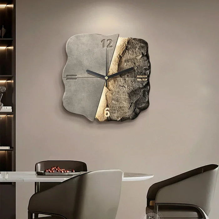 Elegante Abstracte Wandklok - 3D-steen en metaal - stil kwarts mechanisme - functioneel decoratief - huishoudmeester