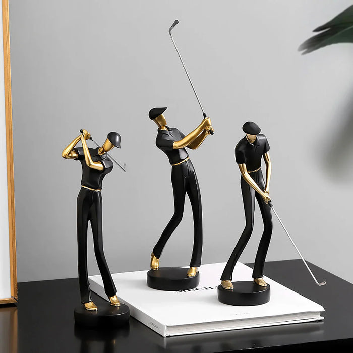 Dynamische Golf Beeldjes - dynamisch en elegant design - legt de essentie van het spel vast in gedurfde gouden accenten - huishoudmeester