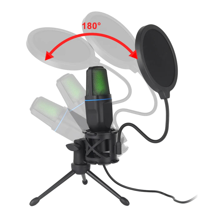 USB Microfoon - RGB LED - StudioSound - Professional Podcast Recording and Gaming - Condenser Mic