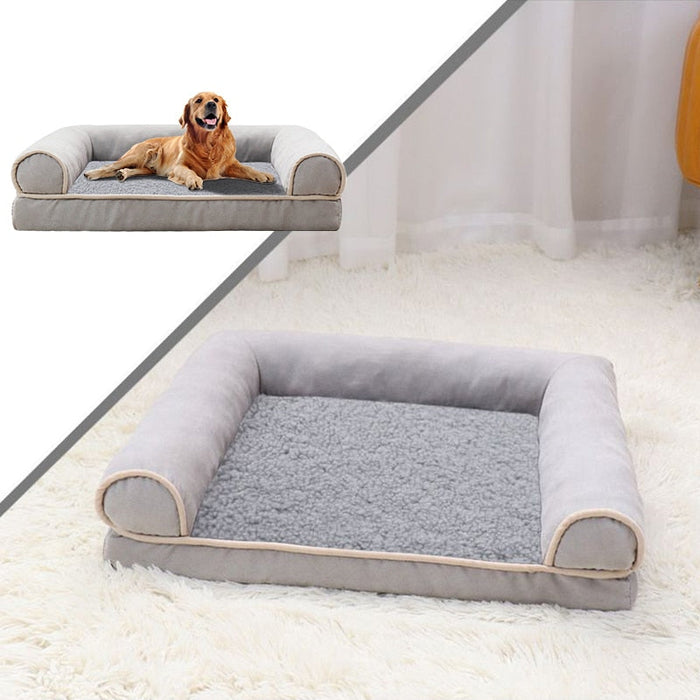 Luxe Suede Comfort Bed voor Honden - schapenvacht onderlaag - 3D-schuimvulling - antislip bodem - huishoudmeester