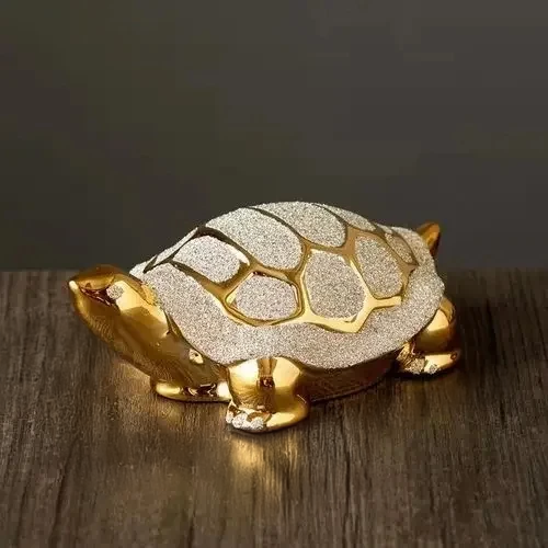 Gouden Textuur Schildpad Beeldje - matte gouden textuur en gepolijste accenten - handgemaakt - huishoudmeester