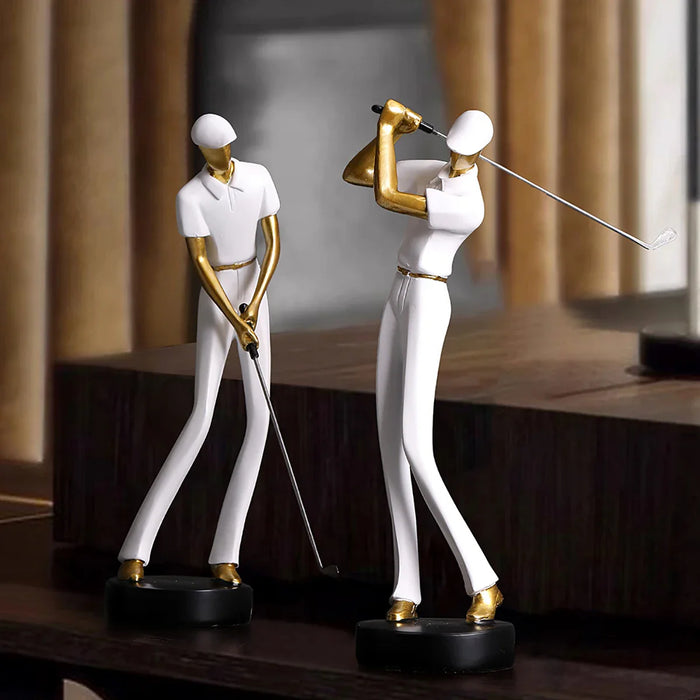 Dynamische Golf Beeldjes - dynamisch en elegant design - legt de essentie van het spel vast in gedurfde gouden accenten - huishoudmeester