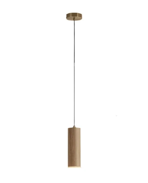 Minimalistische Houten Hanglamp - een delicate mix van natuurlijk hout en zachte koperen accenten - huishoudmeester