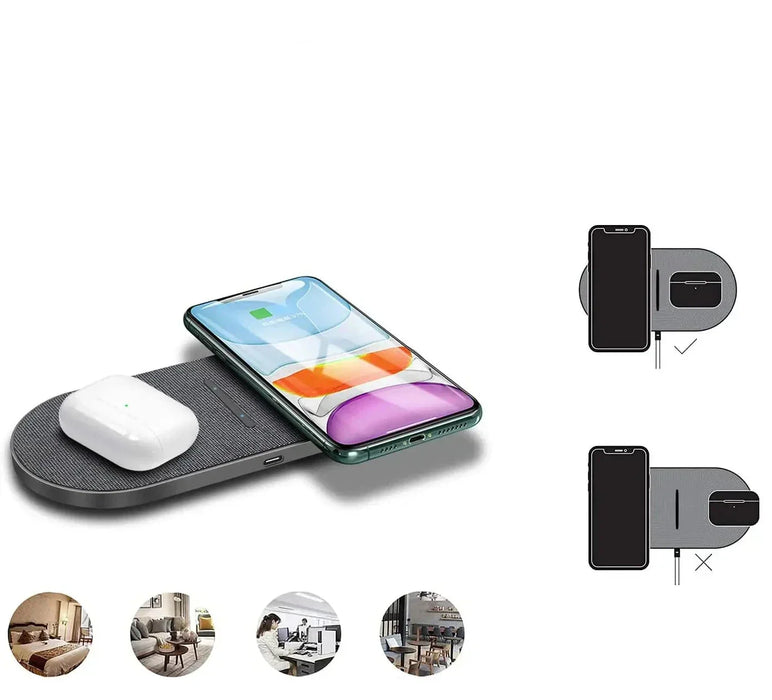 Enkel of Dubbel Draadloos Laadstation - gelijktijdig opladen van zowel je iPhone als AirPods of  Samsung Galaxy-modellen - huishoudmeester