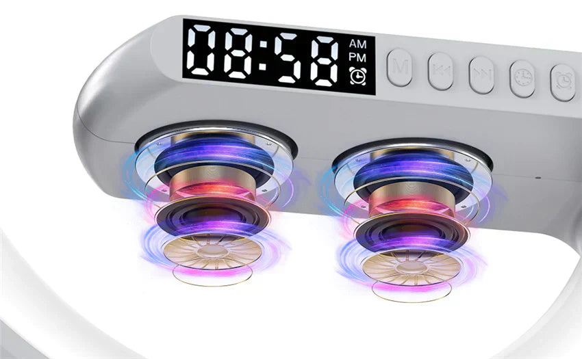 4-in-1 Slimme Wekker & Oplaadstation - RGB-licht, Bluetooth-speaker, draadloze oplader en wekker in één stijlvol apparaat - huishoudmeester