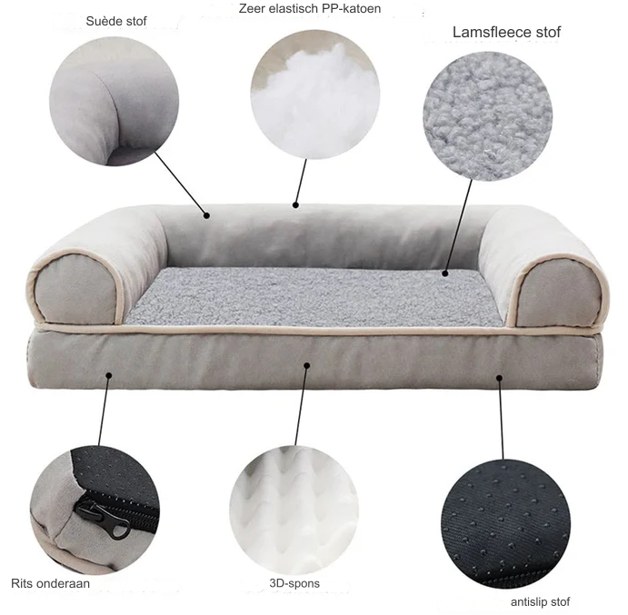 Luxe Suede Comfort Bed voor Honden - schapenvacht onderlaag - 3D-schuimvulling - antislip bodem - huishoudmeester