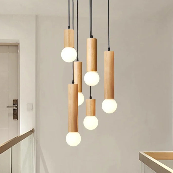 Minimalistische Houten Hanglamp - een delicate mix van natuurlijk hout en zachte koperen accenten - huishoudmeester