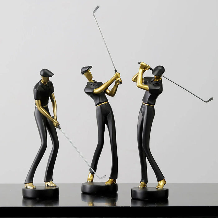 Dynamische Golf Beeldjes - dynamisch en elegant design - legt de essentie van het spel vast in gedurfde gouden accenten - huishoudmeester