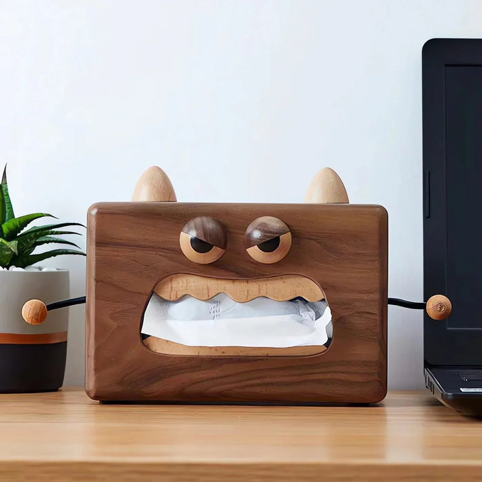 Houten Monster Tissuedoos - premium walnoothout - stijlvolle en duurzame oplossing om tissues binnen handbereik te houden - huishoudmeester