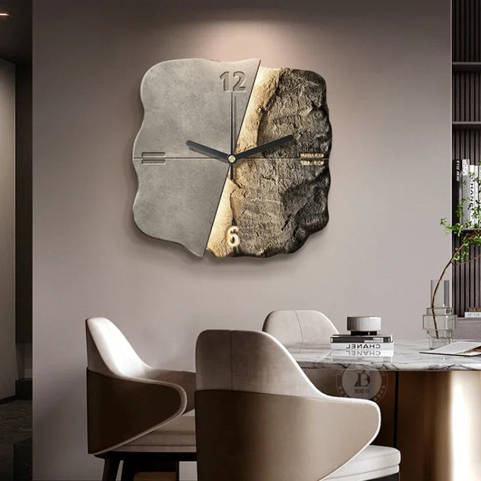 Elegante Abstracte Wandklok - 3D-steen en metaal - stil kwarts mechanisme - functioneel decoratief - huishoudmeester