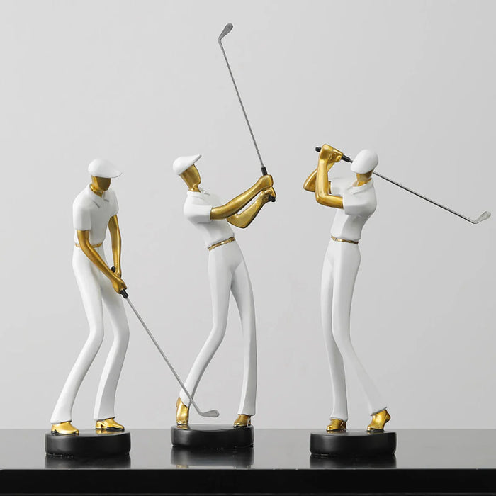 Dynamische Golf Beeldjes - dynamisch en elegant design - legt de essentie van het spel vast in gedurfde gouden accenten - huishoudmeester