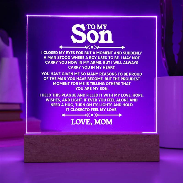 Verlichte Acryl Plaque voor Zoon, van Moeder - Laat dit tijdloze cadeau zijn wereld verlichten, net zoals hij die van jou verlicht - huishoudmeester