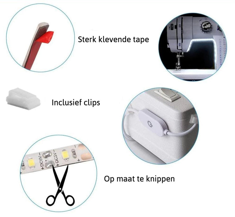 USB LED Strip – Naai Machine Editie - gelijkmatige verlichting vermindert vermoeide ogen - eenvoudige installatie - USB voeding - huishoudmeester