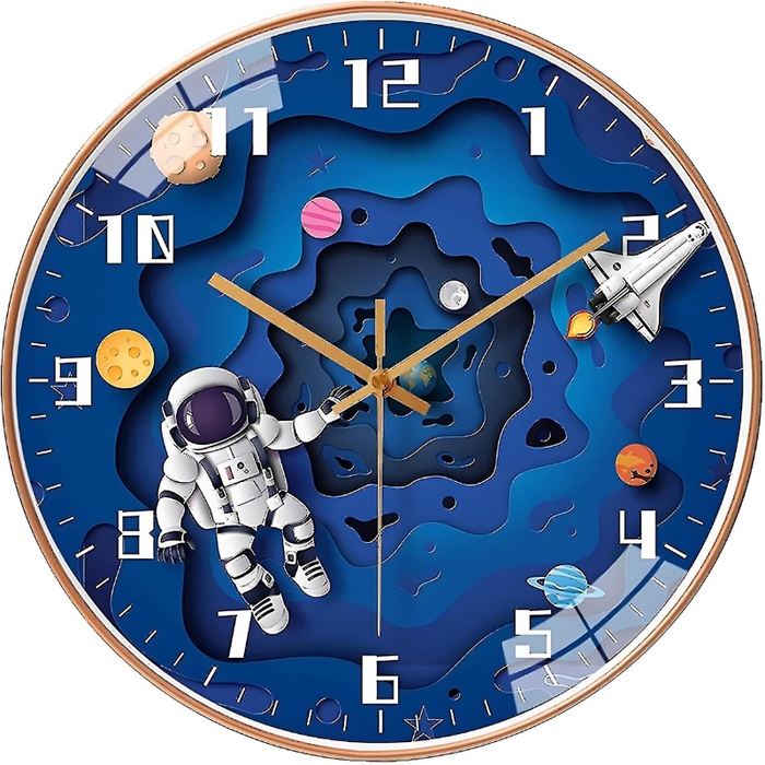 Kinderklok met Ruimte-Thema - schattig astronauten- en ruimtedesign - stille mechaniek en levendige, kindvriendelijke kleuren - huishoudmeester