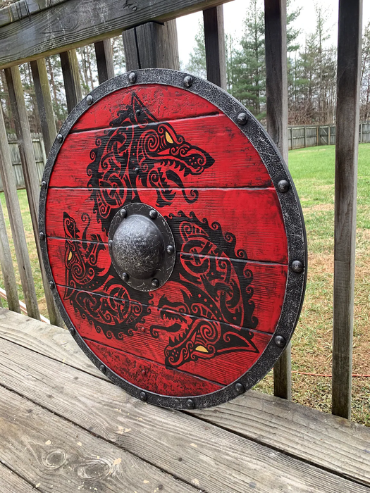 Authentiek Viking Schild - versierd met gedetailleerd leer en metalen accenten - inclusief leren handvat - huishoudmeester