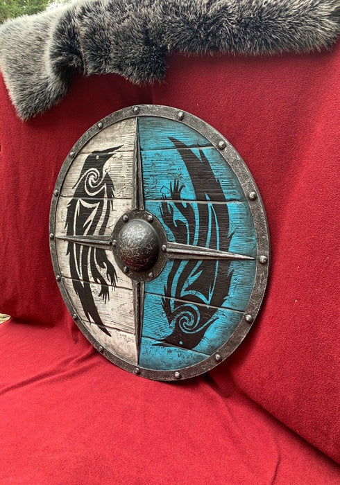 Authentiek Viking Schild - versierd met gedetailleerd leer en metalen accenten - inclusief leren handvat - huishoudmeester